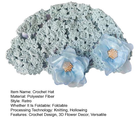 Damenhut Häkelhut mit Hohlmuster und Knospenform mit 3D-Blumendekor Unifarbene Elastisches Design Atmungsaktiver Hut für den Außenbereich Kopfbedeckung