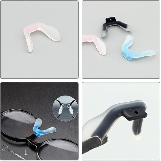 Glasses Pads 3Pcs U Shaped Eyeglasses Pads Screw In Glasses Strap Bridge Silicone Pads Transparent Eyeglasses Anti Slip Anti Drop Glasses Fixing Tool