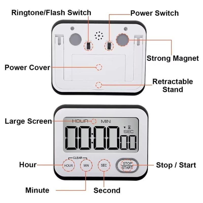 Count Up/Down Timer for Teacher Classroom Kid Home Table Magnetic Timer Stopwatch Cooking Timer Kitchen Digital Timer