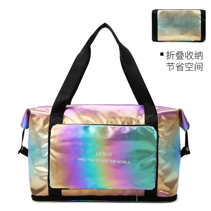 Yoga Fitness Bag Glossy Short-Distance Travel Bag Large Capacity Gradual Change Folding Storage Bag Portable Student Travel Bag