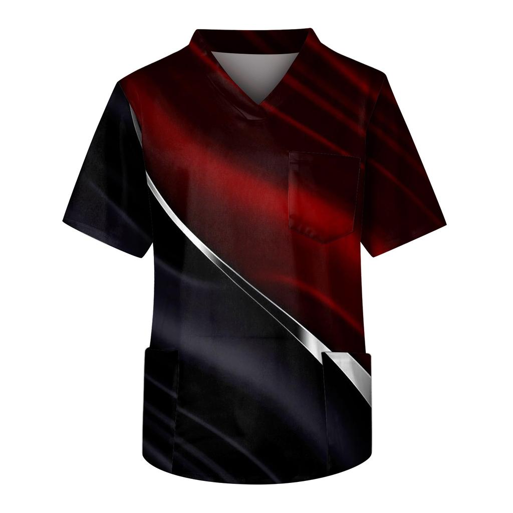 Men's Short Sleeve V Neck Leopard Print Chest Pocket Carer Top