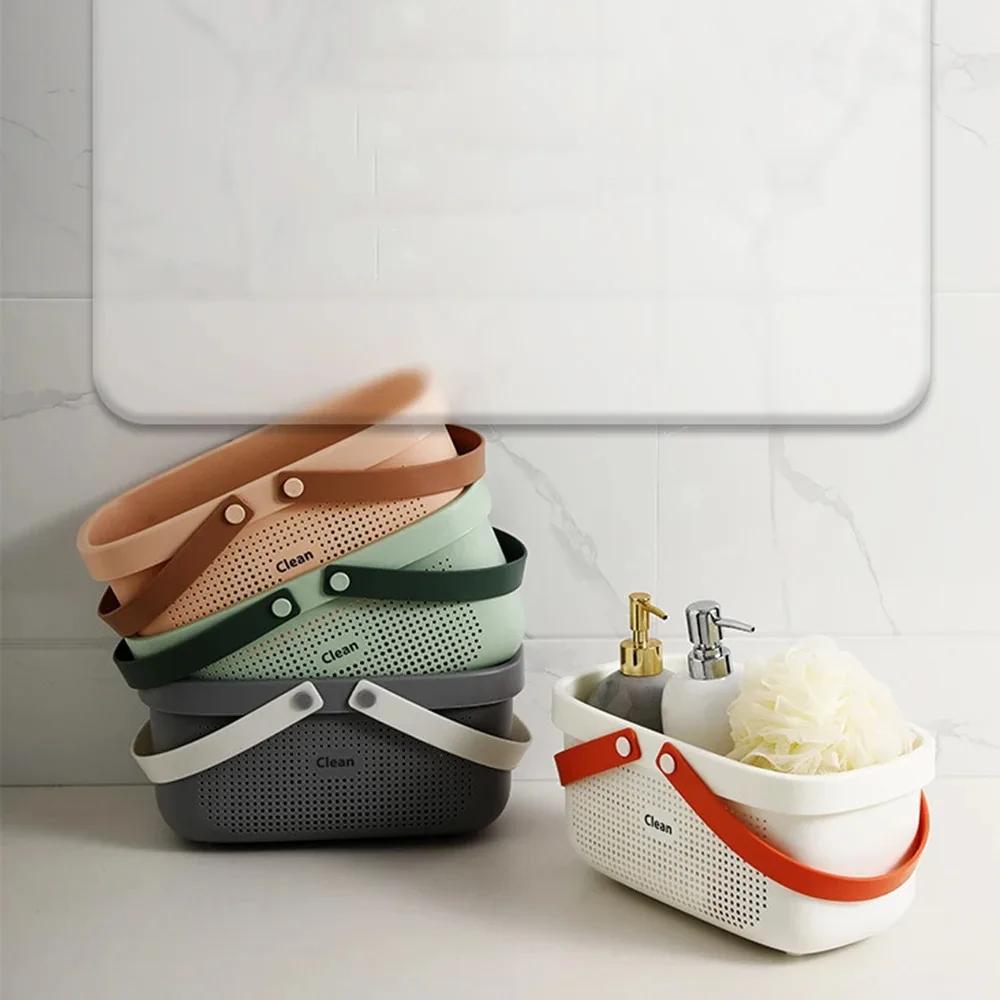 Plastic Storage Basket with Silicone Handles Large Capacity Clothes Organizer for Shower Room Bathroom Washhouse Bathroom Basket