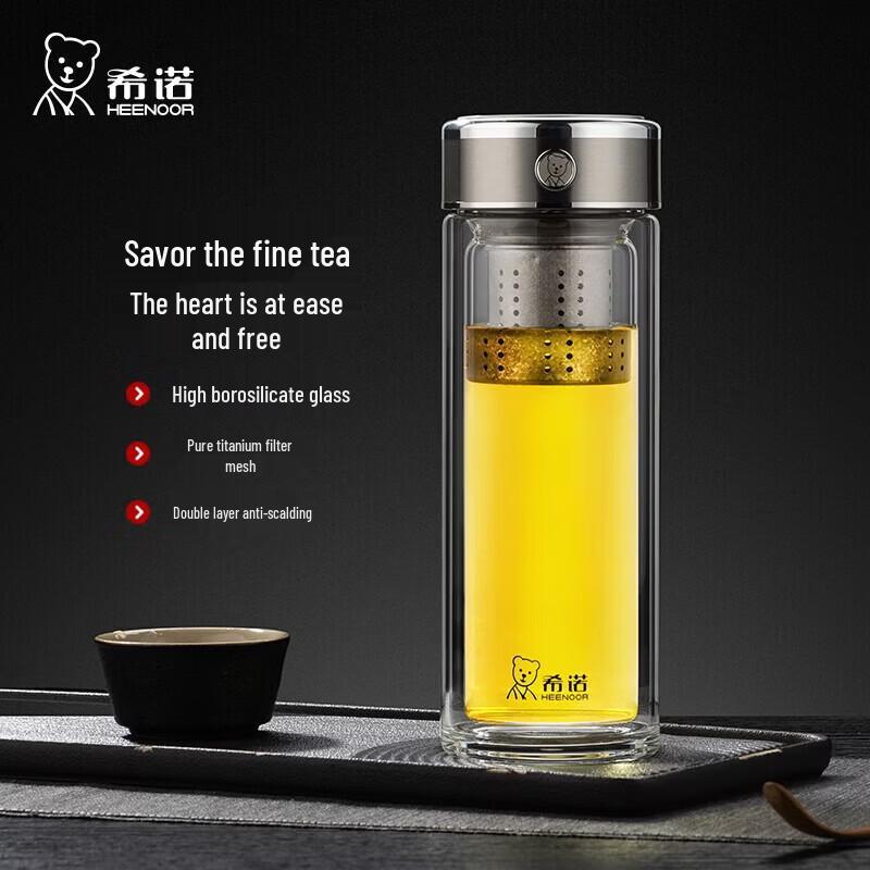 Heenoor Double-Layer Antimicrobial Tea Infuser Glass Cup with Titanium Filter