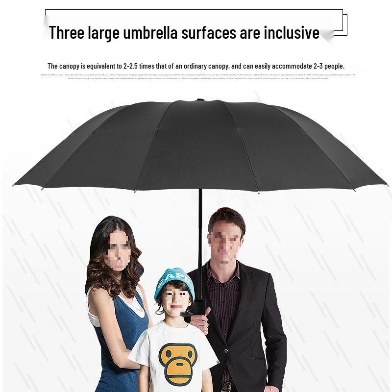 Dual-Use Extra Large Folding Umbrella - 12 Ribs for Sun and Rain Protection