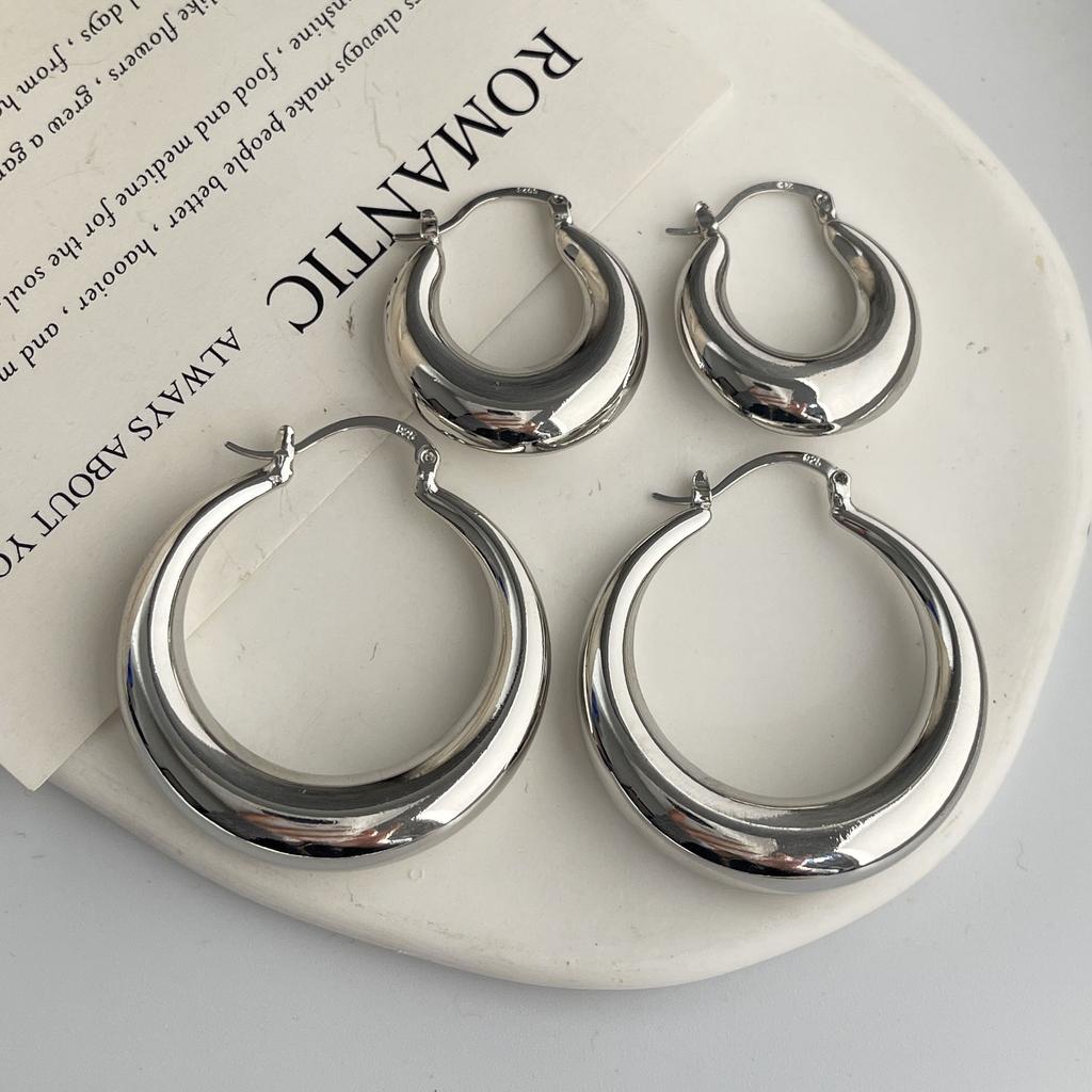 925 Sterling Silver Vintage Earrings For Women Trendy Simple Round Big Earring Jewelry Prevent Allergy Party Accessories Gift