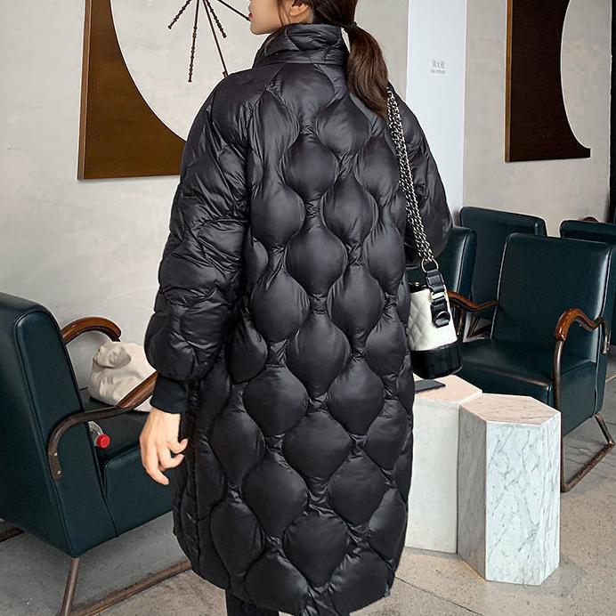 Down Padded Jacket Women's Mid-length Stand-up Collar Winter Korean Version Shiny Over-the-knee Padded Jacket Large Size Loose Solid Color Coats