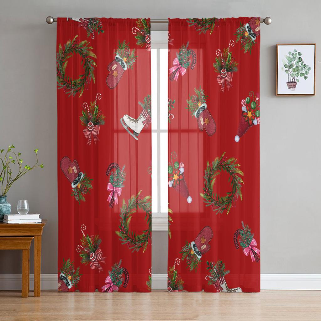 Christmas Christmas Tree Decoration Sheer Curtains For Kids Bedroom Living Room Voile Curtains Xmas Kitchen Tulle Curtain