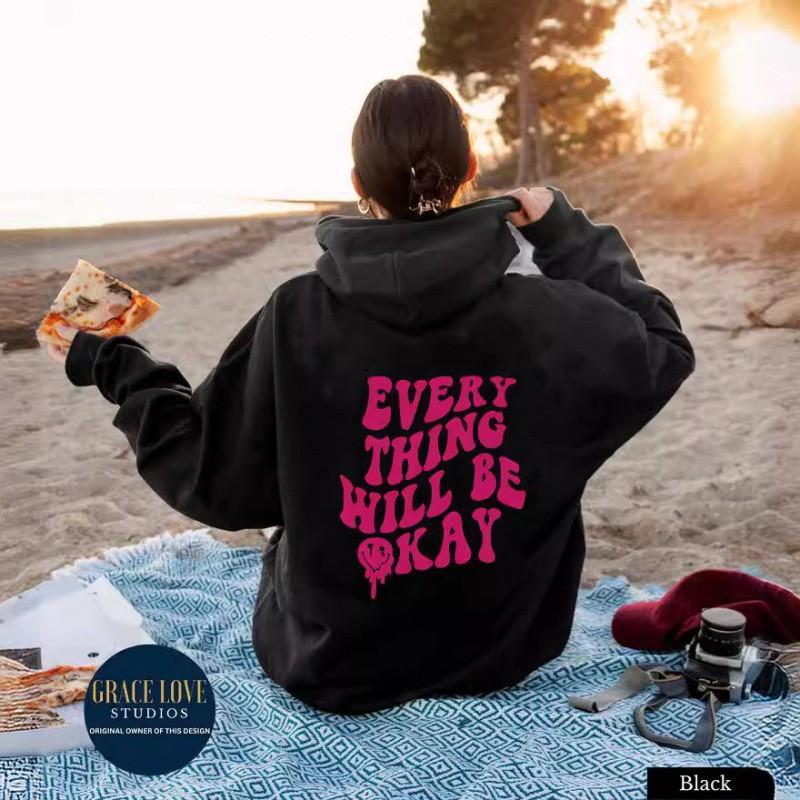 Oversized Hooded Sweatshirt Women Men Long Sleeve Fleece Lined Casual Streetwear With Letter Print