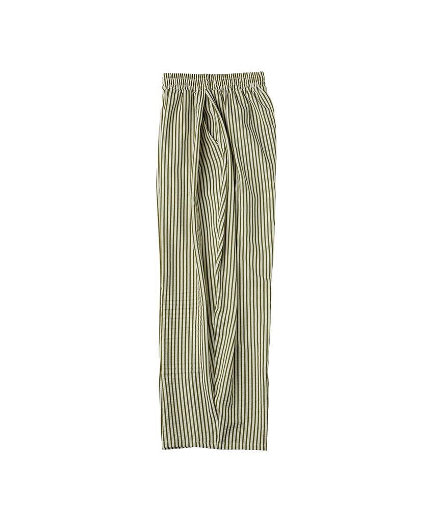 URBANAGE Balloon Fit Curved Stripe Pintuck Elastic Waist Pants_Khaki