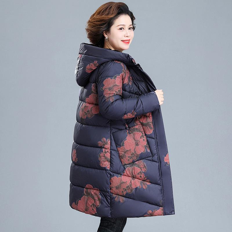 

Stylish Floral Hooded Winter Jacket for Middle-Aged and Elderly Women - Loose Fit Cotton Coat 3XL (Recommended 135-145 jin)