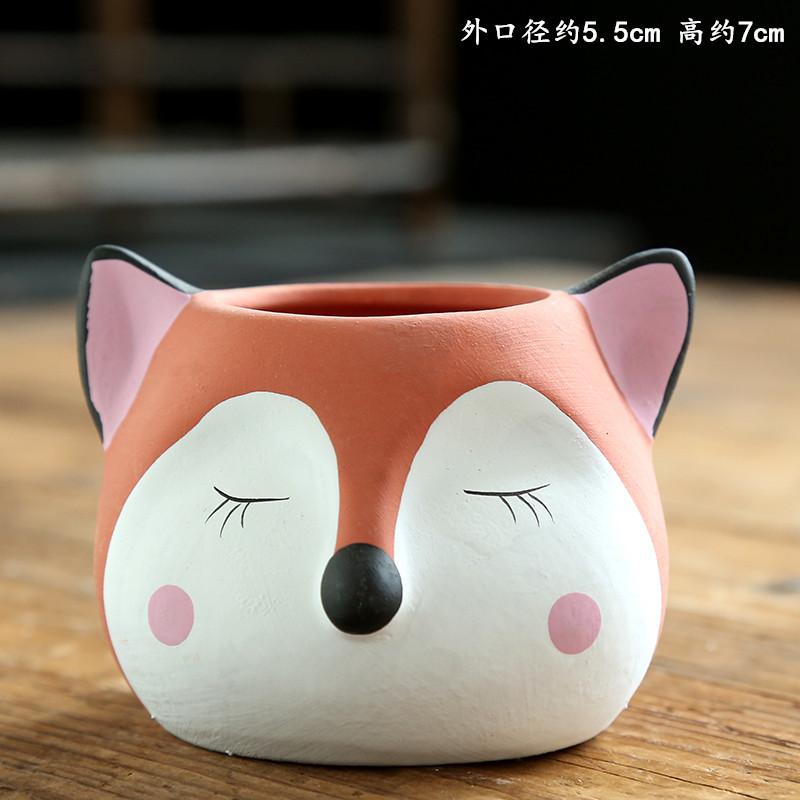 4pc Set Creative Cartoon Succulent Pot Cute Flower Pot with Cat and Dog Shaped Ceramic Basin Desktop Ornaments Home Decoration