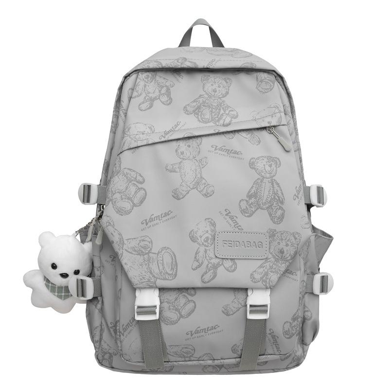 Casual Backpack Girl Cute Bear Lightweight Weight Backpack Junior High School College Student Schoolbag Fashion