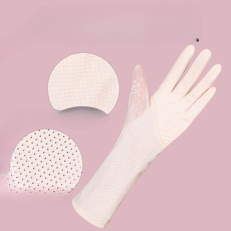 Sun Protection Gloves for Women In Summer Outdoor Driving and Riding Anti UV Touch Screen Anti Slip Medium Length Thin Lace Gloves