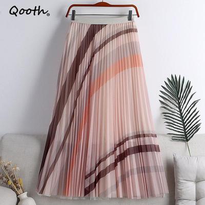 Frühling Sommer Kontrast Farbe Gestreiften Mesh Röcke frauen Elegante Mid-länge A-linie Rock QT1686