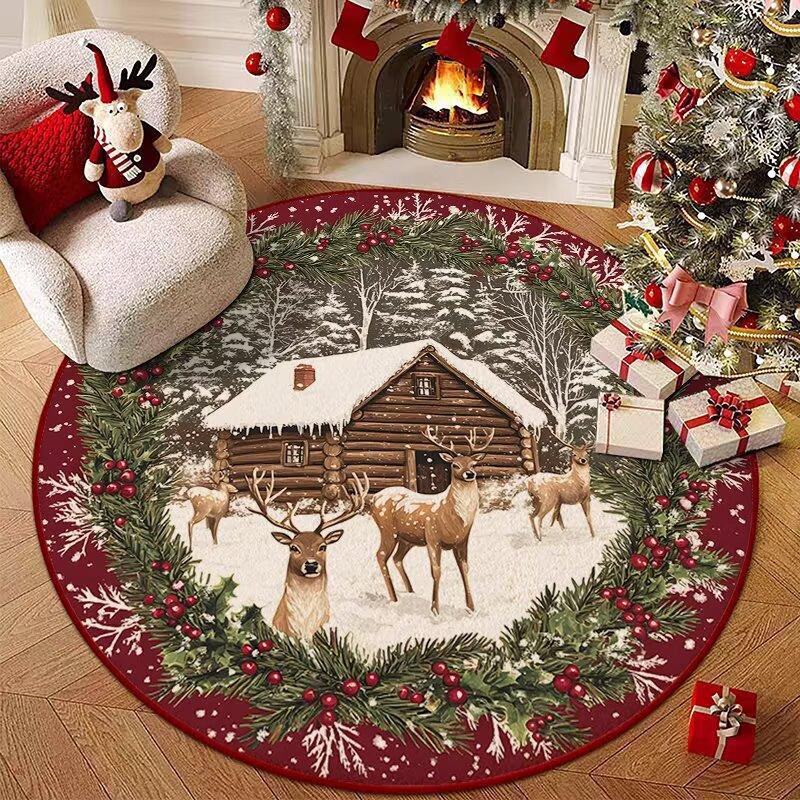 

Christmas Carpet Living Room Dirt-resistant and Easy To Take Care of Imitation Cashmere Carpet Round Washed Cloth Sole Foot Pad 60CM round (crystal velvet point plastic bottom)