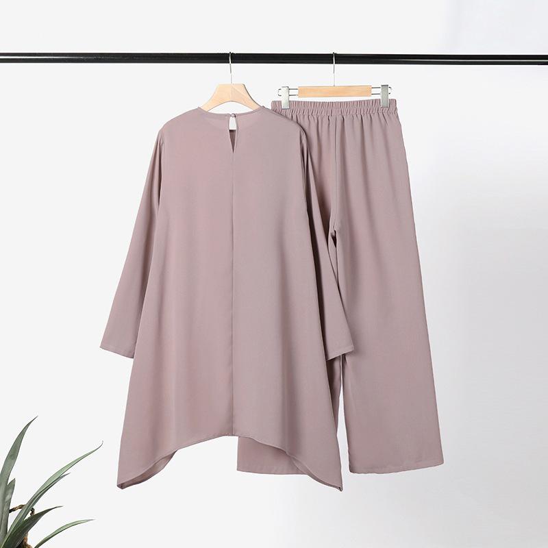 Dámský skromný módní set 2024 jednobarevný pulovr midi šaty a dlouhé kalhoty - kolekce Blízkého východu jaro/podzim