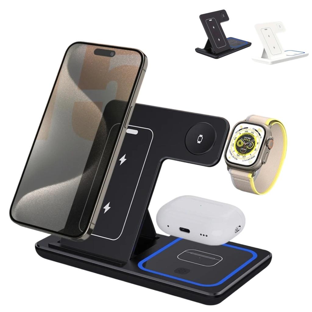 15W Fast Wireless Charger Stand 3 In 1 Foldable Charging Station For iPhone 15 14 13 12 11 Apple Watch 9 8 7 6 5 Airpods Pro
