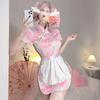 Maid Uniform Qipao Chinese Dress Costume Sexy Cosplay Pink Miniskirt Cosplay Halloween One Piece Short Sleeve Slit Extreme Exposure Erotic Temptation