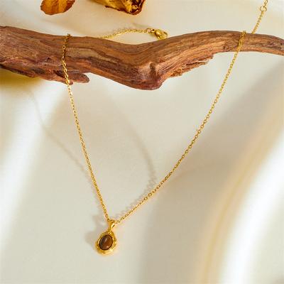 Exquisite Tiger's Eye Stone Retro Necklace Gold Light Luxury Niche Fashion Style Clavicle Chain Maillard Temperament Jewelry