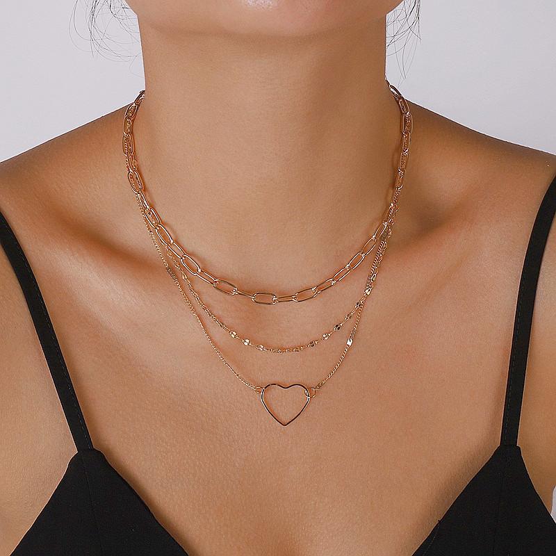 Europe, America, fashion and cold wind stacked accessories women, simple lip chain hollow love circle necklace