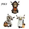 Decorative Pumpkin Cow Statue Highland Halloween Decor, Funny Resin Ghost Figurine for Home Mantel Decorations Office Tiered Tray Table Desk