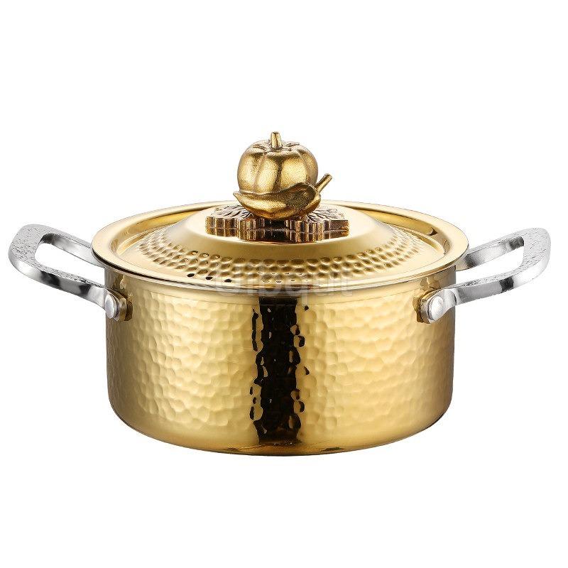 304 New Stainless Steel Hammer Printed Golden Pot 16cm Cabbage Handle Small One Person Hot Pot Chafing Dish Cooker Pots Cookware