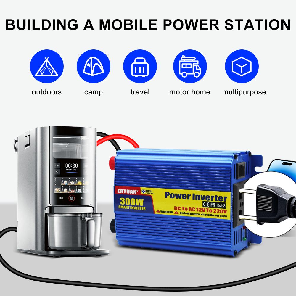 300W Multifunctional DC 12V To AC 220V Auto Power Supply Inverter Car Power Inverter Battery Converter Multi-scenario Use