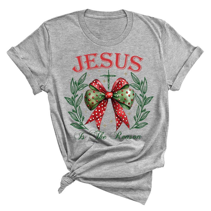 Weihnachten Bedrucktes Reines Baumwoll Kurzarm Damen Freizeit Trendiges T-Shirt Pullover Weihnachten Mode Oberteil T-Shirts Damen