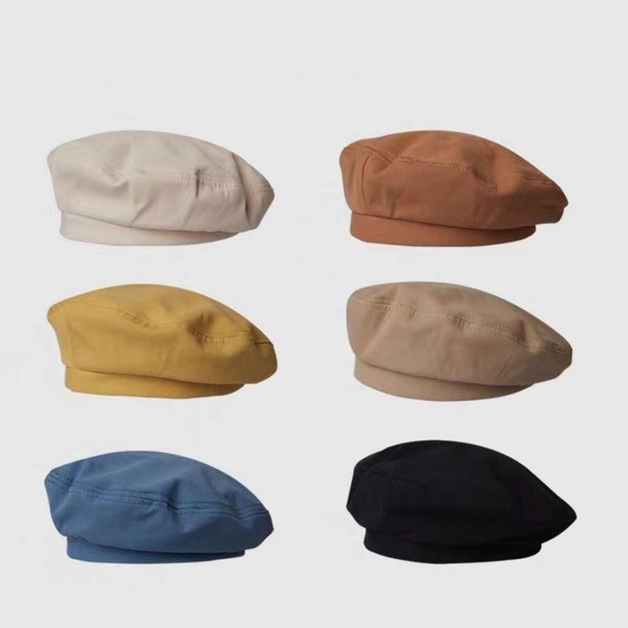 Hat Women Beret Cap British Retro Spring Summer Cotton Hats Solid Color Thin Octagonal Hat