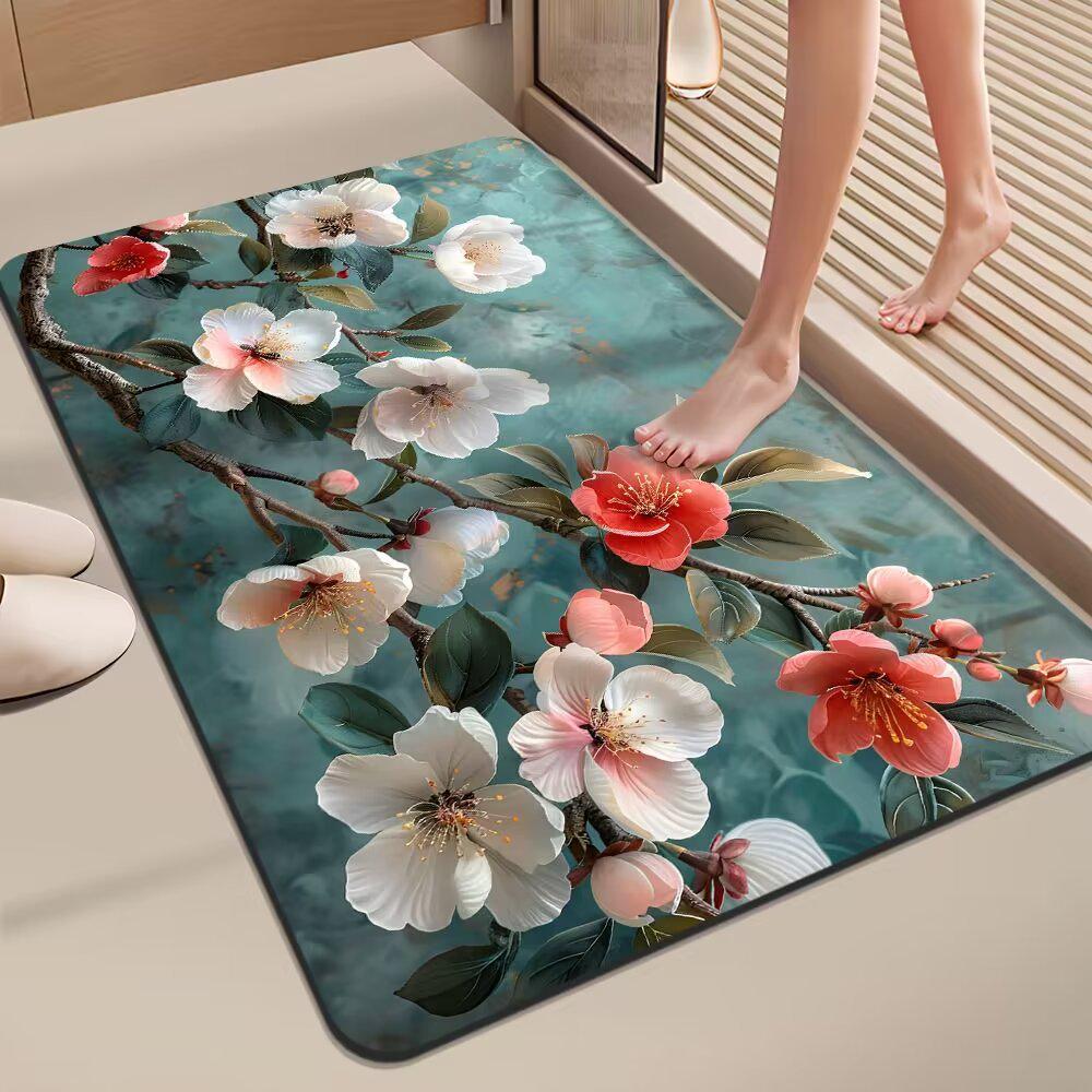Floral Diatomaceous Earth Quick-Dry Non-Slip Bath Mat