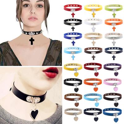 Harajuku Retro Punk Gothic Heart Cross Κολιέ για τατουάζ για γυναίκες Ανδρικά κοσμήματα ρυθμιζόμενου μεγέθους PU Δερμάτινο κολιέ τσόκερ