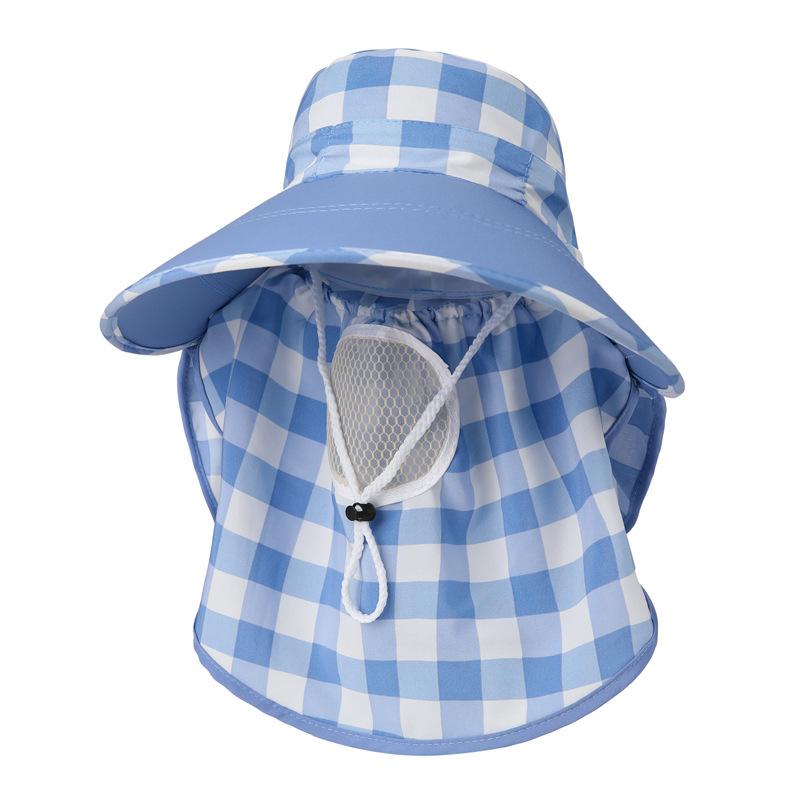 Sommerliche Feldarbeit Sonnenschutzhut Ultraviolett Große Krempe Gesichtsmaske Radfahren Damen Tee pflücken Hut Karomuster Sonnenhut