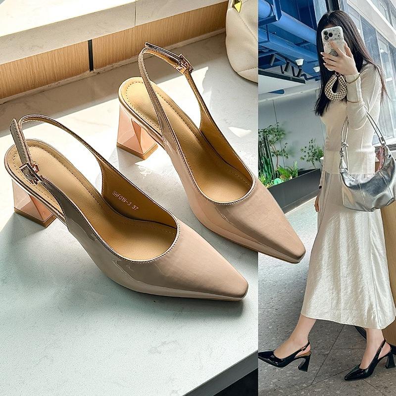 Pointed-toe Shoes, High Heels, Women's Thick-soled Sandals, Wrap-around Sandals