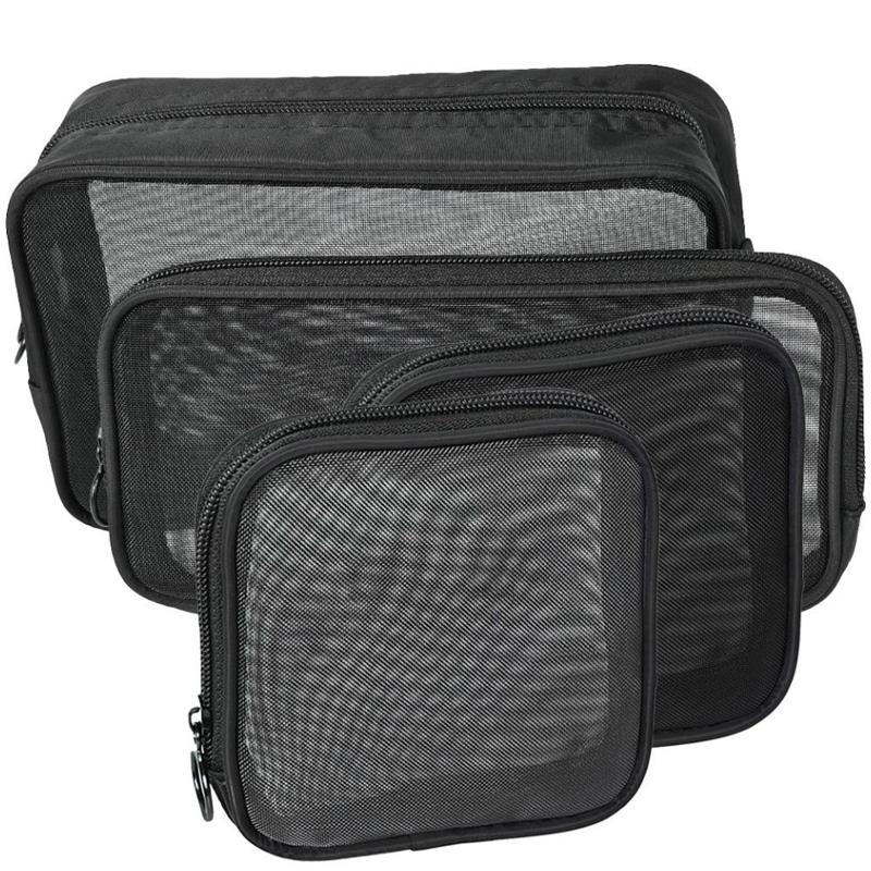 

4pcs/Set Large Assorted Sizes Cosmetics Makeup Travel Bag Black Mesh Bag Make Up Bag Organizer Tools Storage Carry чёрный