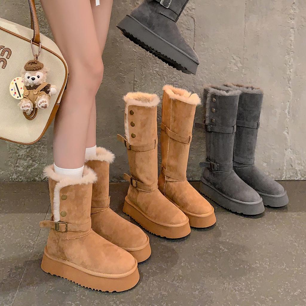 Women's Fashionable Versatile Soft-Sole Winter Warm Fleece-Lined Snow Boots with Fleece Lining Short Boots Non-Slip Casual Cotton Boots