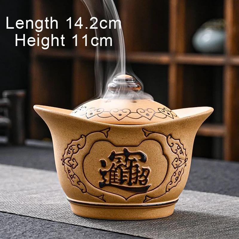 Coarse Ceramic Lotus Shape Incense Burner, Retro Indoor Aroma Rack Chinese Zen Tea, Living Room Decor, Home Fragrance Stove, 1Pc