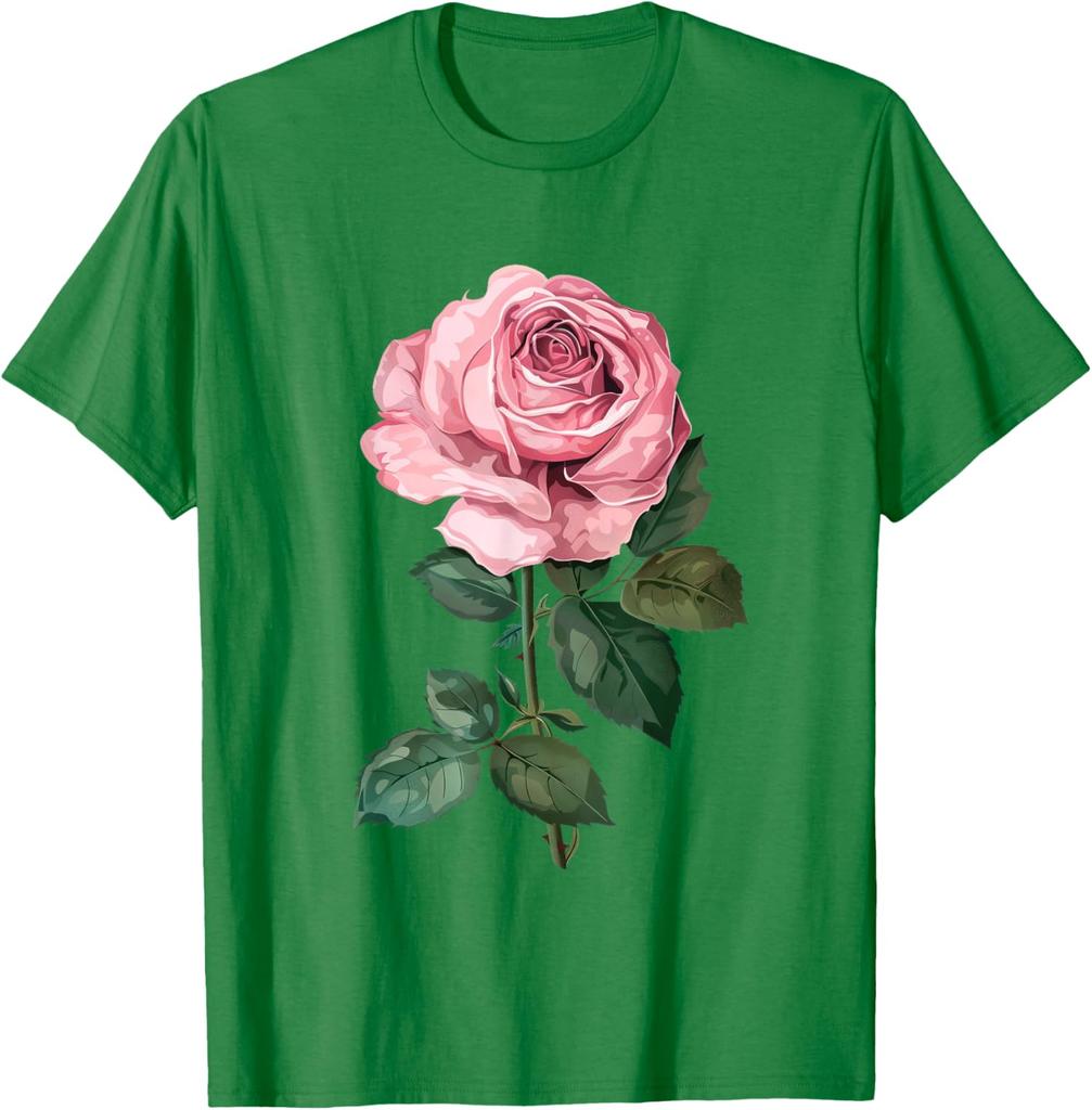 Pink Rose Flower Graphic Print Men's Cotton Casual Daily T-Shirt Soft Short Sleeve Tee