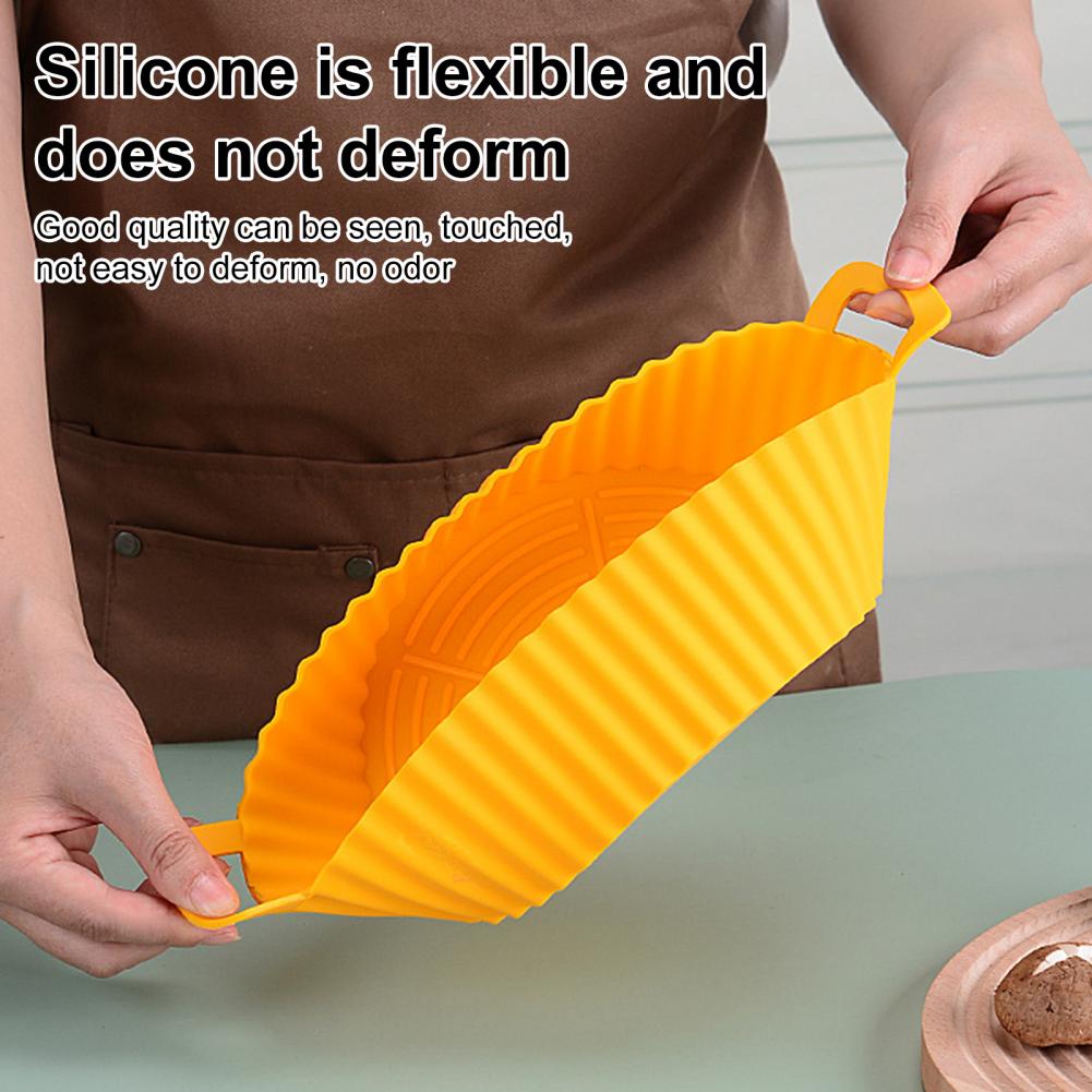Silicone Baking Pan Tray For Air Fryer Liner Pot Protector Raised Edge Double Handles Non-Stick Heat-Resistant Kitchen Gadgets
