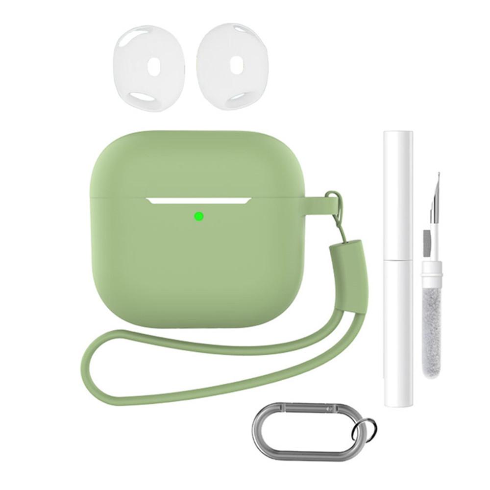 For AirPods 4 Earphone Silicone Case Set with Anti-Lost Keychain, Strap, Ear Tips, Cleaning Pen