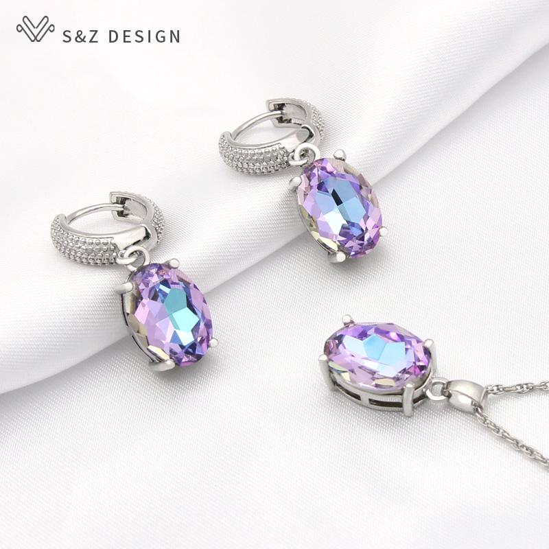 Mode Rose Gold Farbe Oval Ei Form Kristall Tropfen Ohrringe Schmuck Sets Für Frauen Hochzeit Party Elegante Anhänger Halskette