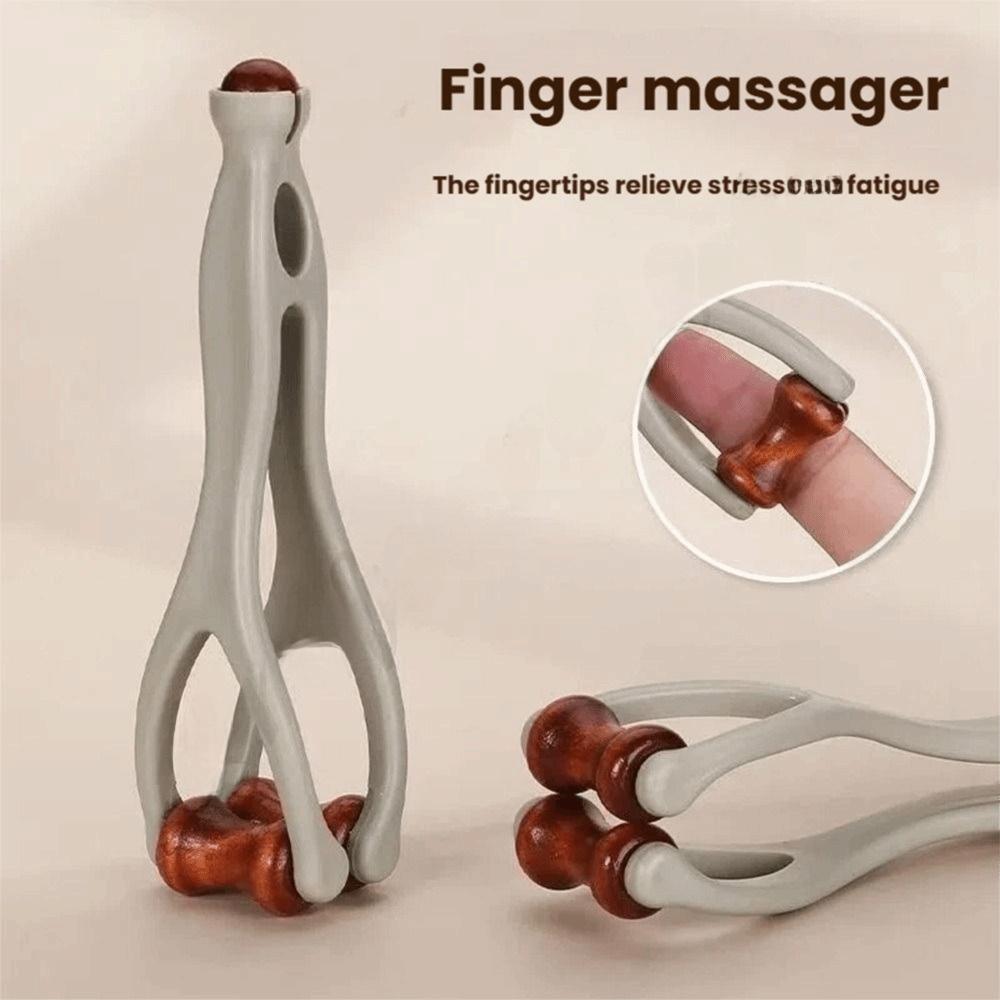 Solid Wood Finger Massage Roller with 360° Rollers Clip Design Finger Massager Acupressure Stick for Hand Meridian Relief