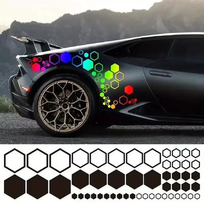 52 Stück Waben-Vinyl-Aufkleber für Autos, große und kleine Kombination, sechseckige Aufkleber, DIY-Karosserie, cooles Styling, offener Stil, Dekoration