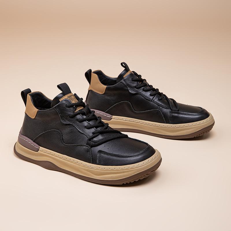 The first layer of cowhide high-top board shoes, new autumn cotton shoes, men's European station velvet men's shoes, platform sports and leisure shoes