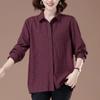 2025 New Autumn Plaid Cotton Shirt for Middle-Aged & Elderly Women - Plus Size, Turn-Down Collar, Cotton Linen