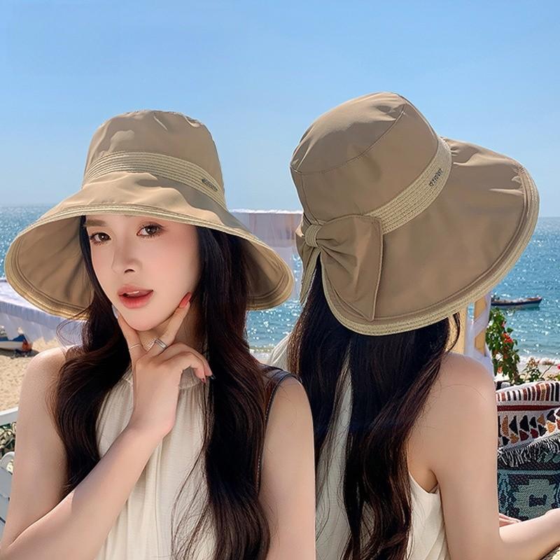 Summer Wide Brim Sun Hat With Butterfly Bow For Outdoor Sun Protection Women