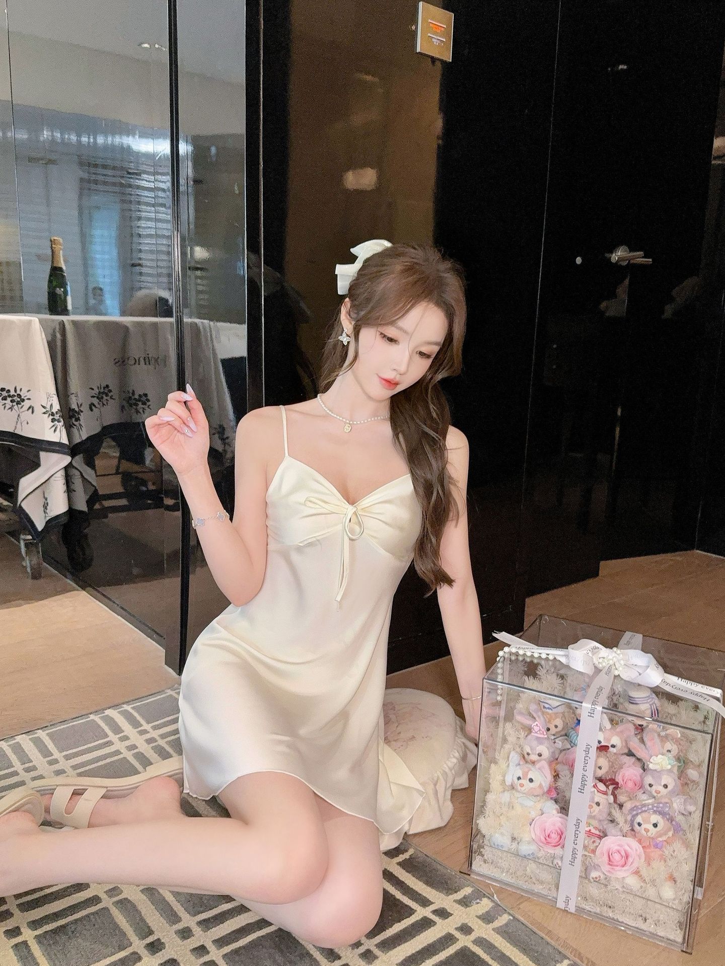 Sexy Pyjama Dames IJzige Ribbon Borstkussentje Puur Verlangen Stijl Slip Pyjama Nieuwe Zijde Loungewear Beschikbaar 170(XL)