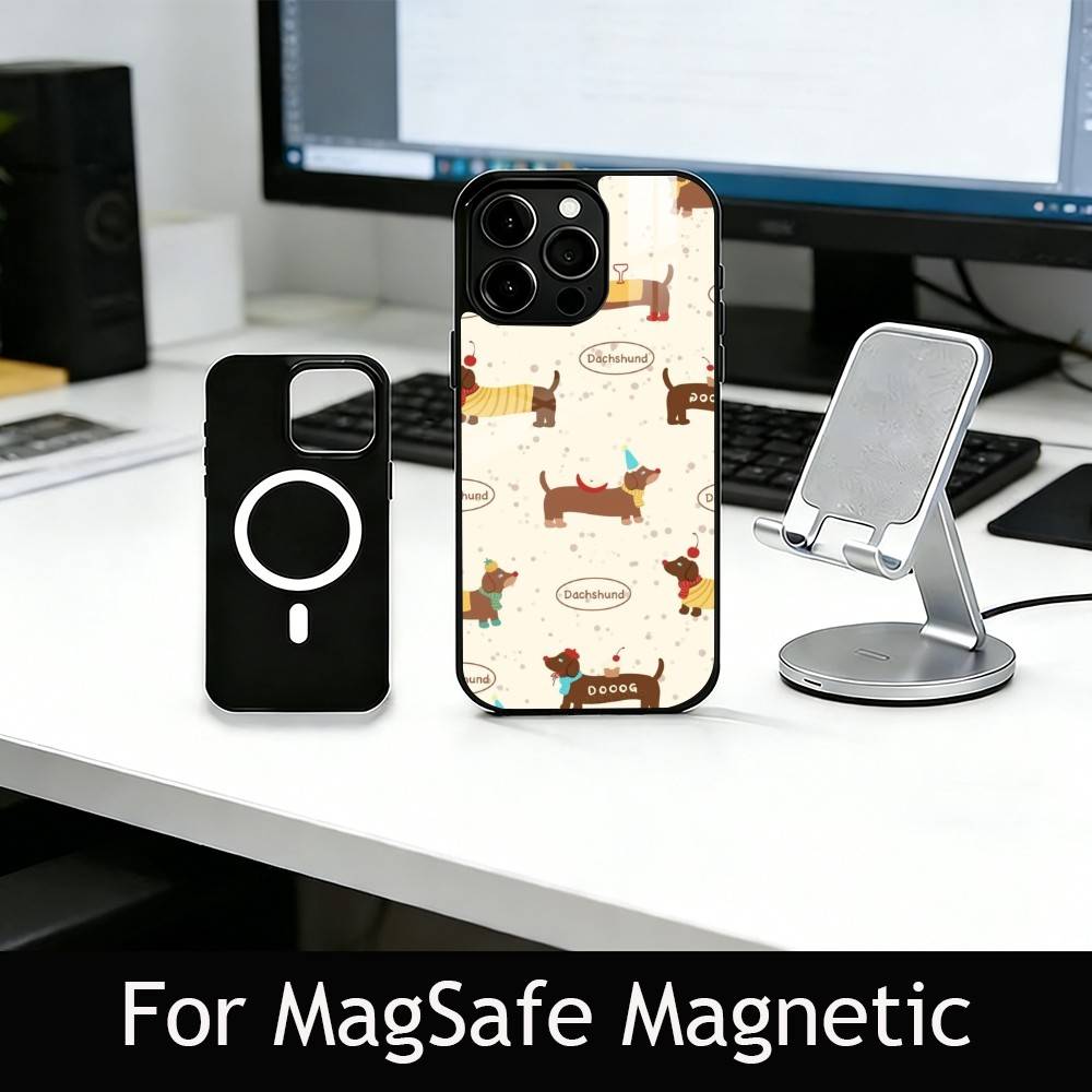 Cute Dachshund Cartoon Phone Case For iPhone17,16,15,14,13,12,11 Plus,Pro Magnetic For Magsafe Wireless Charging