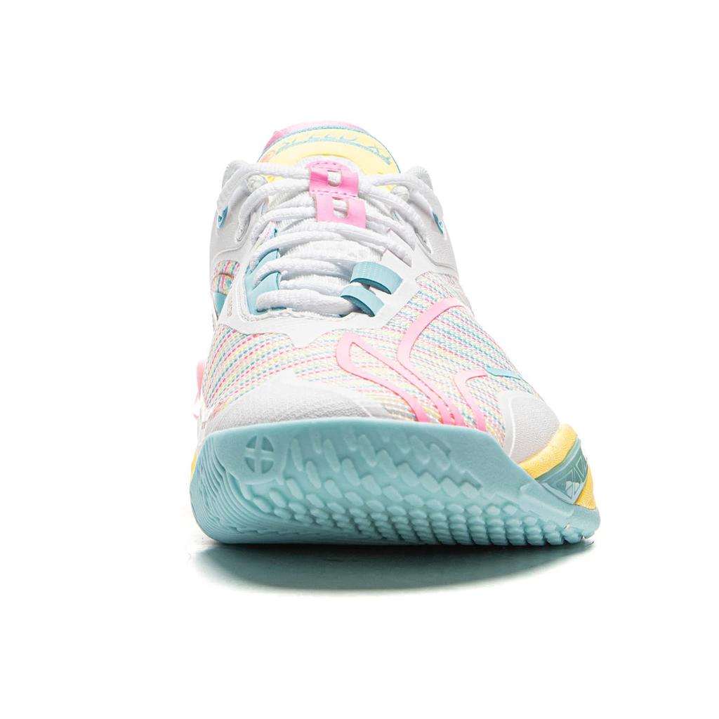 Li Ning Flash 11 Professionelle Wettkampf-Basketballschuhe für Herren, Low-Top, mit TPU-Stoßdämpfung, verschleißfest, Weiß/Pink/Blau, ABAU053-71