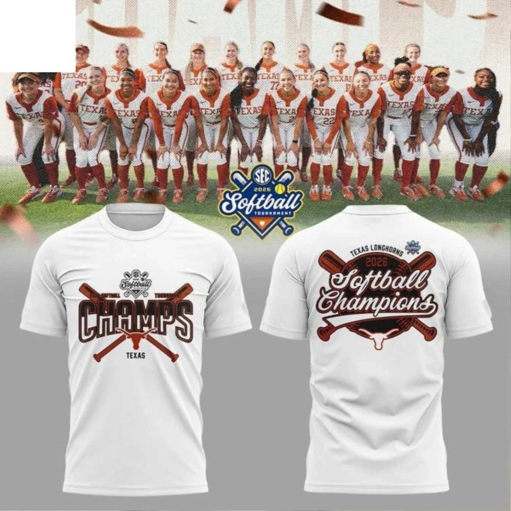 Texas Longhorns Softball 2026 SEC Softball Tournament Champions Logo Two Sided 2XL