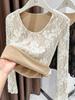 Spicy Girl Lace Fleece Long-Sleeve Top: Warm, Fashionable, Sexy Jacquard Design